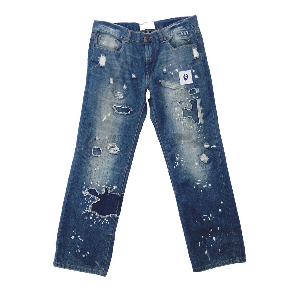 Bleecker & Mercer Men's Distressed Grind House Straight Leg Denim Jeans  34/30